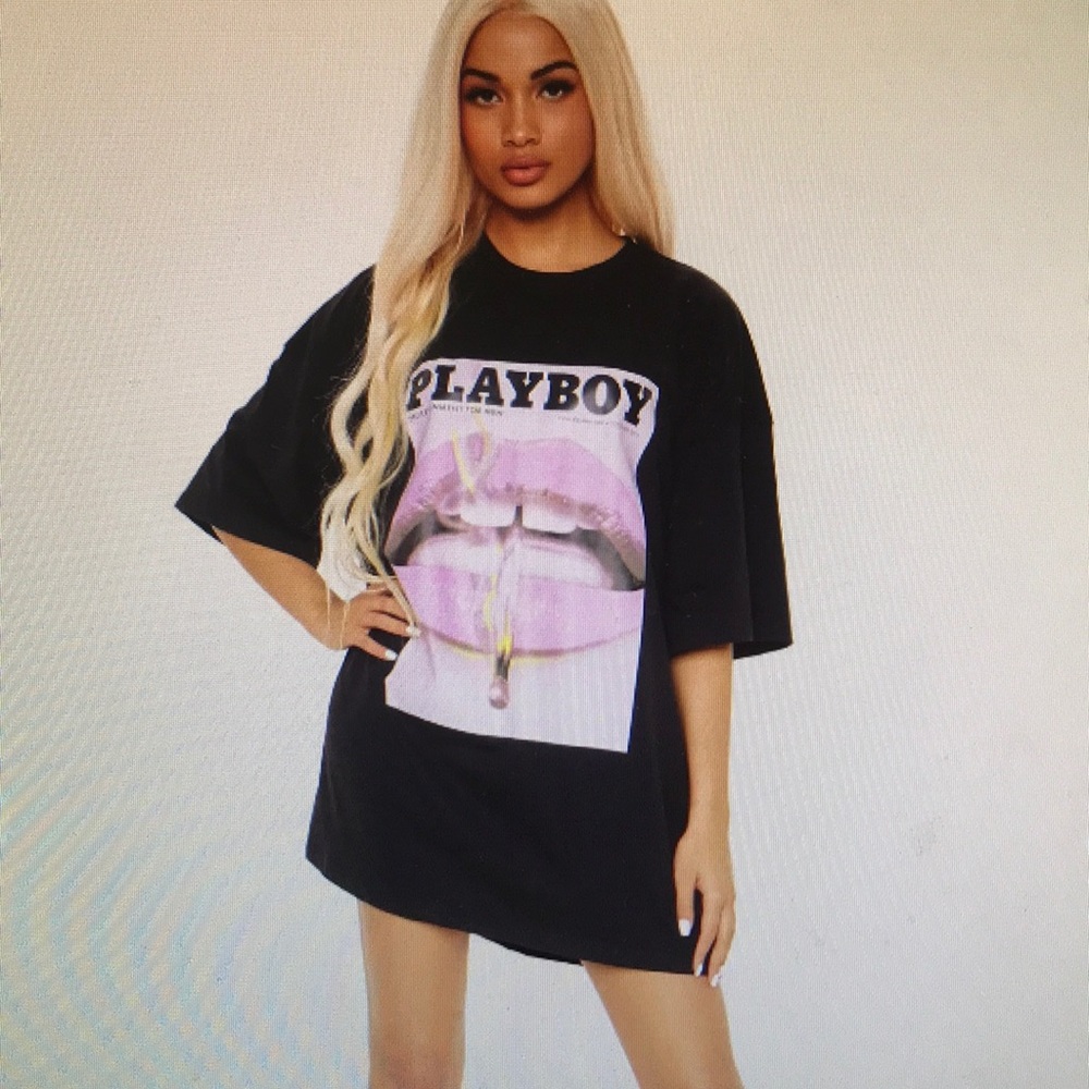 Playboy x Missguided black oversized t shirt dress